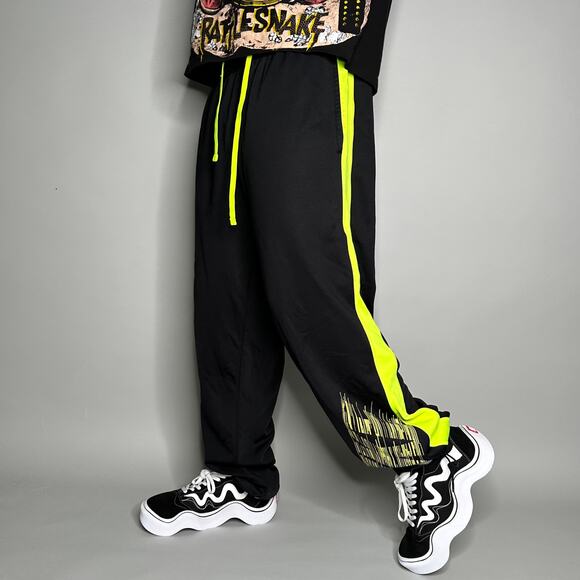 Nike Sweatpants Jet Black Cotton Electric Yellow Spellout Logo Baggy Therma Fit